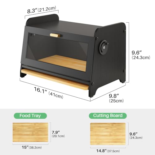 Bread Box for Kitchen Countertop (Black / S)