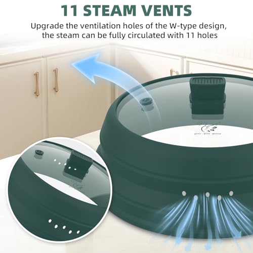 Microwave Splatter Cover Glass Cover Guard Lid with Collapsible Silicone for Food Pot Plate Cover 10.8 inch Dark Green (Dark Green / 10.8 inch)
