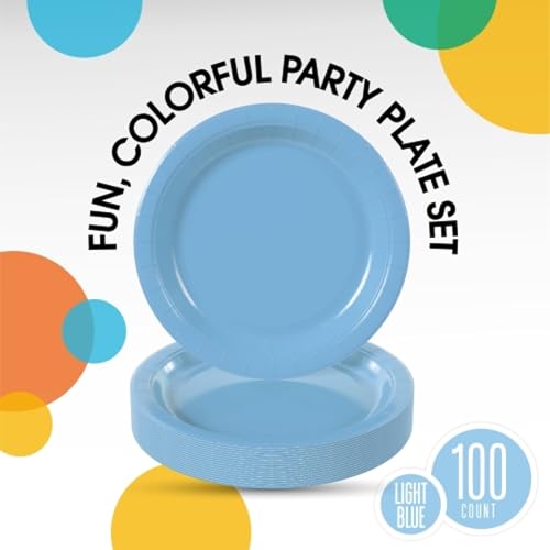 Sturdy Light Blue Plastic Plates 9" Party Plates 100 Pcs (9 inch / Light Blue)