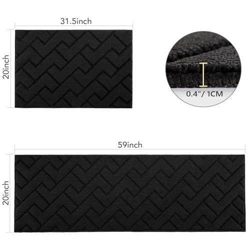 Kitchen Runner Rug (Black / 20"x59"+20"x32")