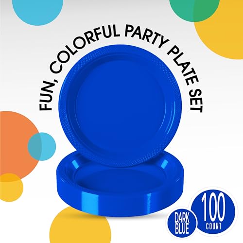 Sturdy Dark Blue Plastic Plates 10" Party Plates 100 Pcs (7 inch / Dark Blue)