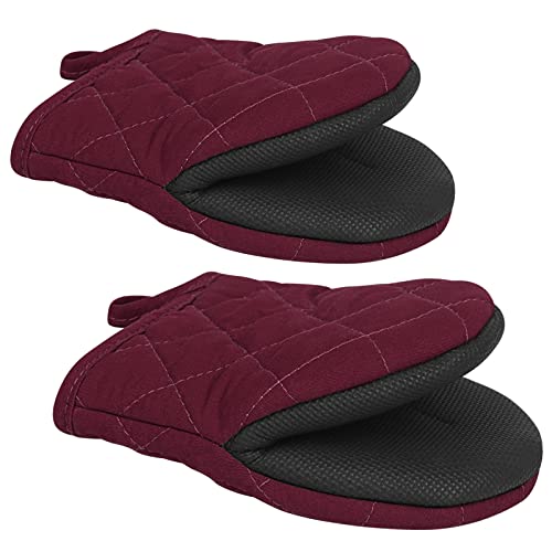 1 Pair Short Oven Mitts (Dark Red)