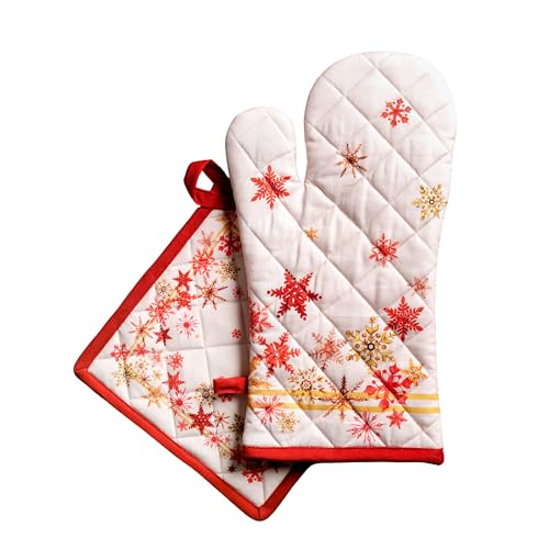 100% Cotton Oven Mitt & Pot Holder Set (082 - Crystal Star / 7.5" x 13" & 8" x 8" (Oven Mitt & Pot Holder))