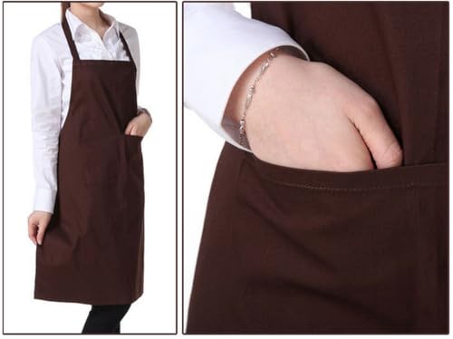 4 Pack Bib Chef Apron (2 pockets -Long (4 packs) / Brown)