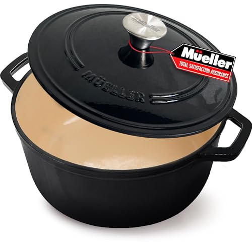 MUELLER HOME 7.5 QT Enameled Cast Iron Dutch Oven (7.5 Quart -Round / Black)