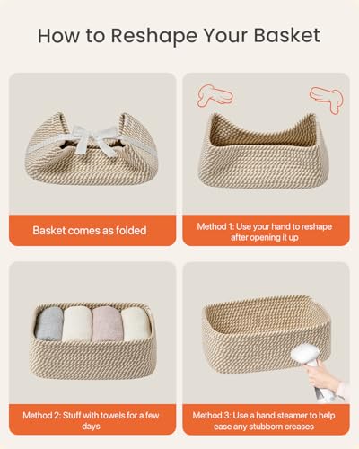 Small Woven Storage Basket for Organizing (Brown / 12"L x 8"W x 4.5"H)