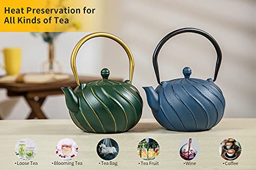 Tea Kettle TOPTIER Japanese Cast Iron Teapot with Stainless Steel Infuser (0.9 Quarts / Navy Blue)