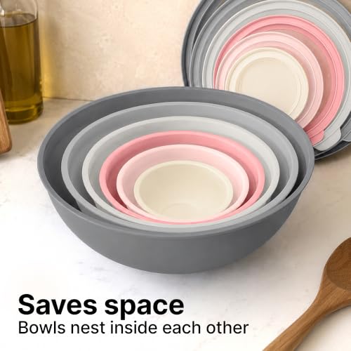 12 Piece Plastic Mixing Bowls with Lids Set (Pink)