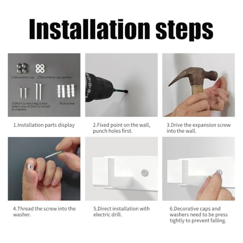 Stainless Steel Wall Coat Rack (White / 4 "L" Hooks, 1PACK)