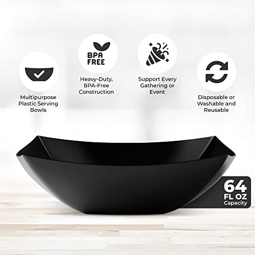 4 Pack Disposable Black Plastic Serving Bowls Square Party Candy Use 64oz (64 OUNCE / Black)