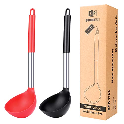 Silicone Soup Ladle Spoon Kitchen Utensils (BLACK-RED)