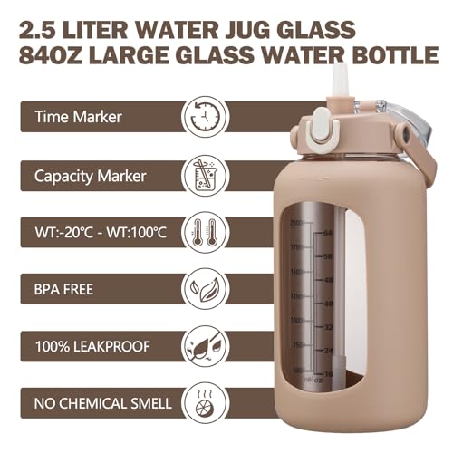 84oz Glass Water Bottle with Straw (Amber / 84 Ounces)