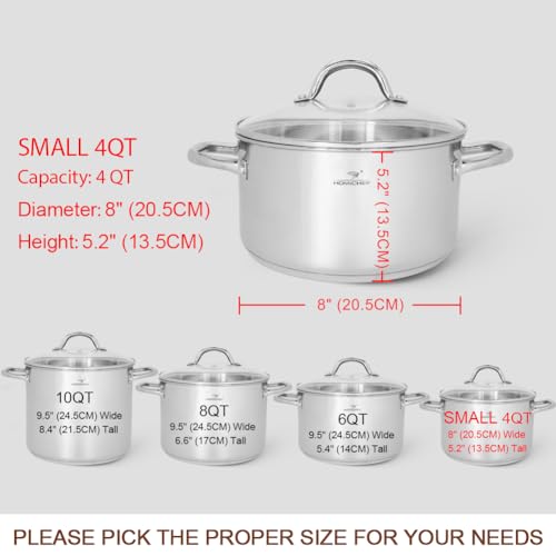 Small Stock Pot 4 Quart Nickel Free Stainless Steel (Shiny Silver - Mirror Polished Stainless Steel / 4 Quarts)