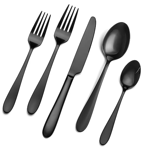 40 Piece Black Silverware Set Service for 8 (Black)