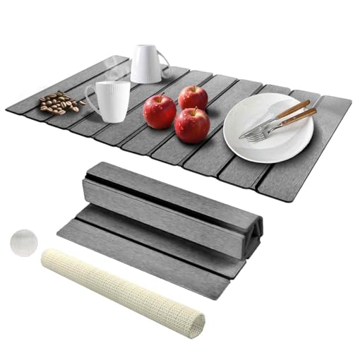 Dish Drying Mat Stone Bath Mat Diatomaceous Earth Stone Drying Mat For Kitchen Counter Sink Bath Mat Quick Dry Non Slip Foldable Dish Drying Rack Mat Large (24" x 16")