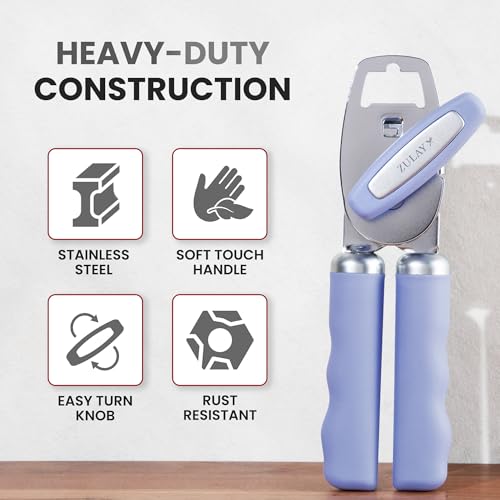 Manual Can Opener Heavy Duty Patented Stainless Steel (Periwinkle / Comfy Grip)