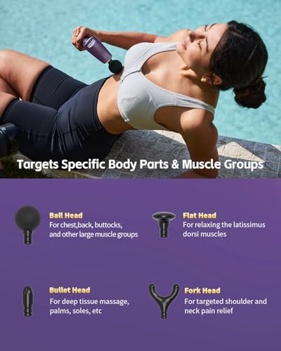 2-in-1 Detachable Muscle Massage Gun Deep Tissue with Extension Handle (Purple)
