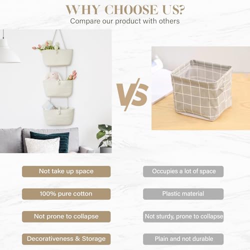 3 Tier Hanging Baskets for Storage with Pearl Button Strap (White / 3 tier+Pearl Button)