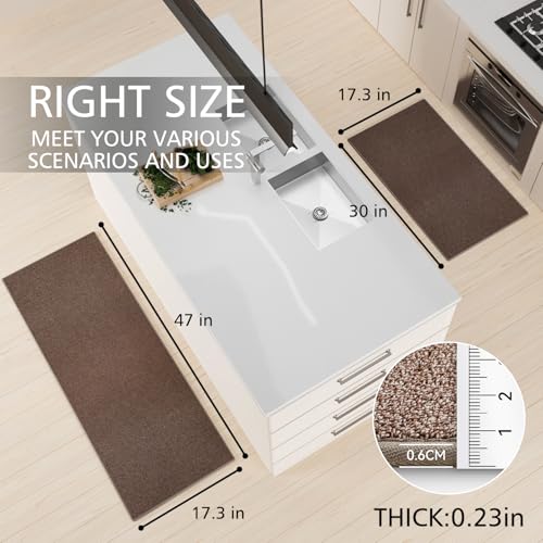 Kitchen Mat Set of 2 PCS (Velvet-brown / 17.3"x47"+17.3"x30" (Set of 2))