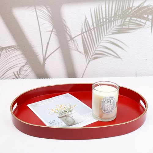 Red Plastic Serving Tray for Ottoman (Oval Red / 15.5" x 10.6" x 1.4")