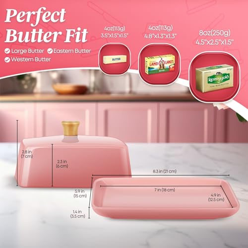 Extra Large Ceramic Butter Dish with Lid (Pink / Extra Large)