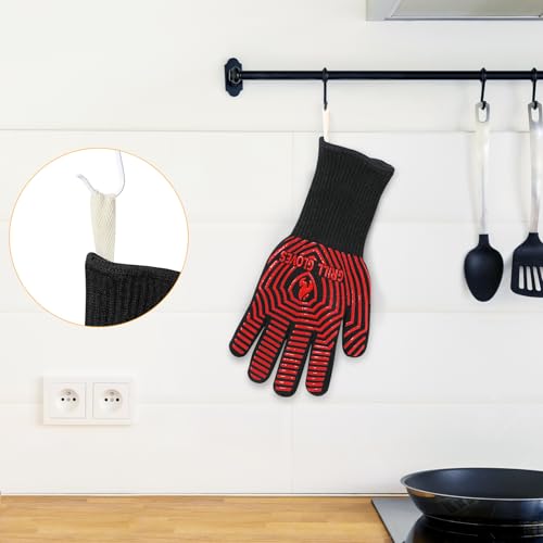 BBQ Gloves BBQ Accessories 1472℉ Extreme Heat Resistant (Black Red / One Size Fits Most(Long Cuff))