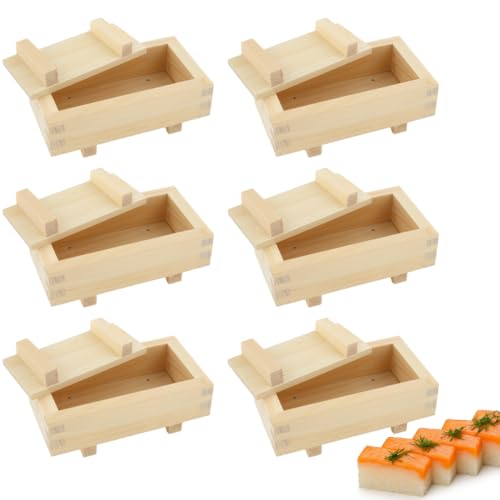 6 Pack Wooden Rectangular Oshizushi Sushi Press Mold Maker Rice Mold (7 x 4 inch)