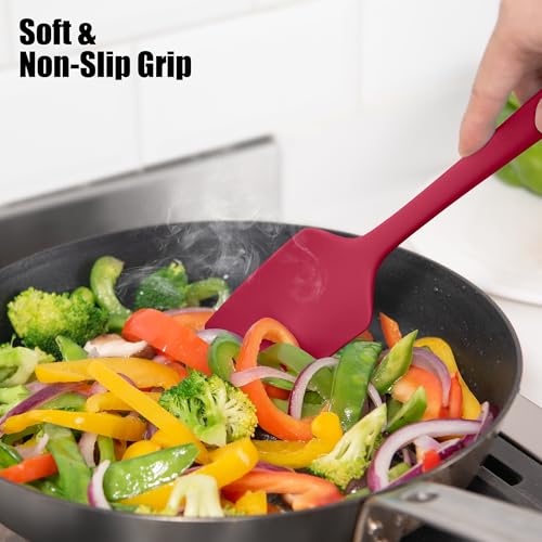 600°F Heat Resistant Silicone Large Spatula (11.4in (Flat Spatula) / Red)