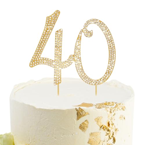 Gold 40th Birthday Cake Topper Rhinestones Cake Decorations for 40th Birthday Party (40th- Gold)