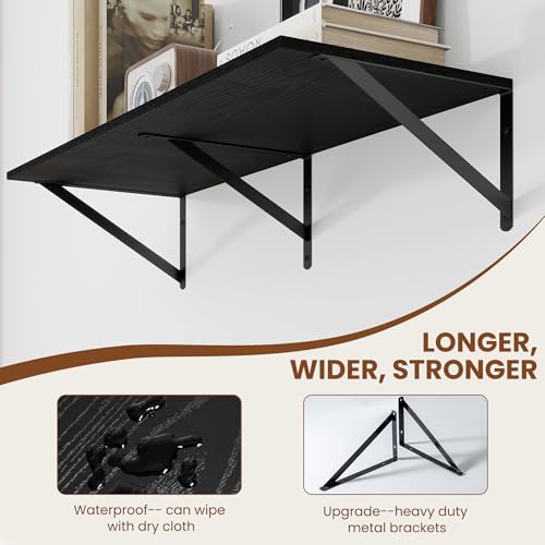 32W x 12D Deep Floating Shelves Set of 2 Black (Black With Black Metal Bracket / 32Wx12Dx5.8H)