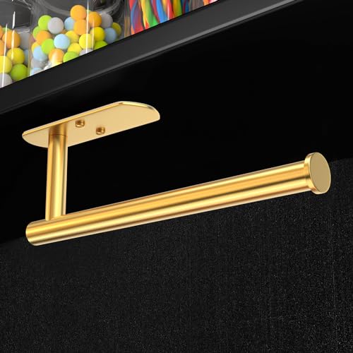 Adhesive Paper Towel Holder Under Cabinet Wall Mount for Kitchen Paper Towel (Gold / 2 Pack)