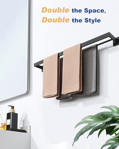 Double Towel Bars Towel Rack for Bathroom Wall Mount 32 Inch (Double 32 Inch / Matte Black)