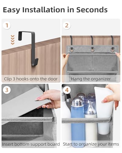 Over Door Organizer Hanging Shelves Large Clear Deep Pockets (Grey / 6-Shelves 62.2"H)