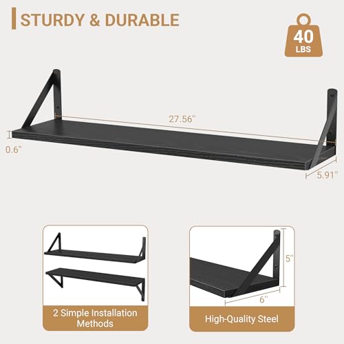 Floating Shelves for Wall (Black / 27.56"W x 5.9"D x 5.4"H,Set of 3)
