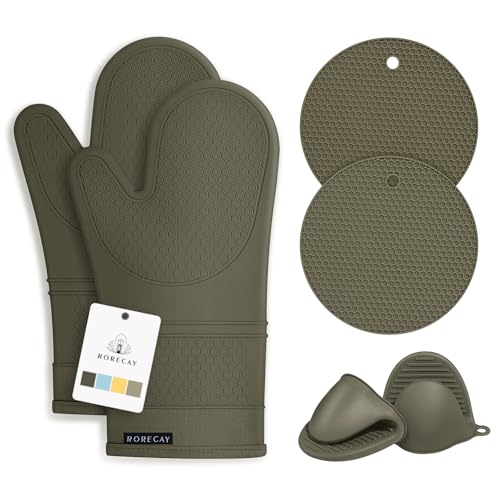 Silicone Oven Mitts and Pot Holders Sets (Olive)