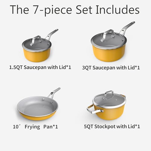 7 Piece Ceramic Cookware Set (Yellow / 7pc set)