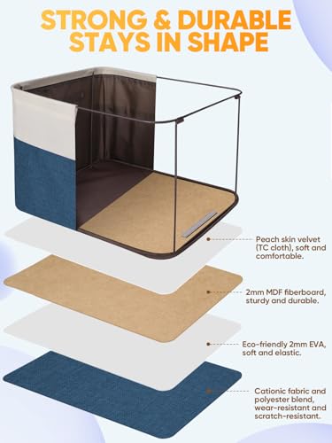 4 Pack Fabric Closet Storage Bins for Shelves (Navy Blue / 4PCS/Medium-14x10x8.5)