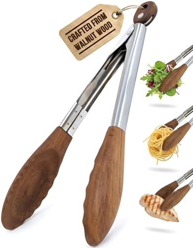 Walnut Wood Tongs for Cooking (9 Inch)