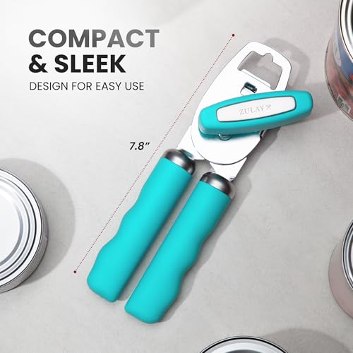 Manual Can Opener Heavy Duty Patented Stainless Steel (Turquoise / Comfy Grip)