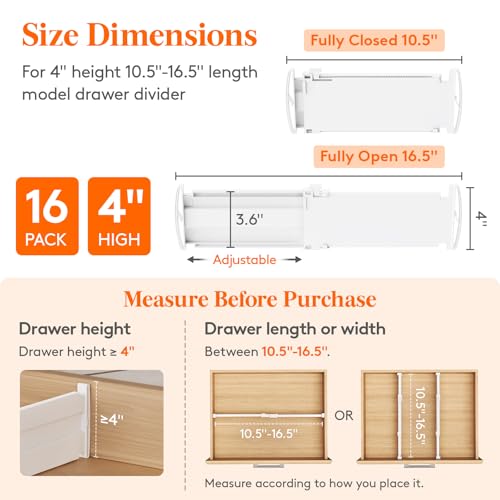 16 Pack 4" High Drawer Divider (4"H, 10.5-16.5"L)