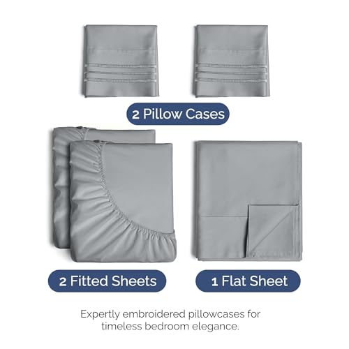 Split King Size 5 Piece Sheet Set (05 - Steel Blue / Split King Size)