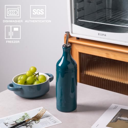 Sweejar Large Ceramic Olive Oil Dispenser Bottle (24 oz, Set of 1 / Teal Green)