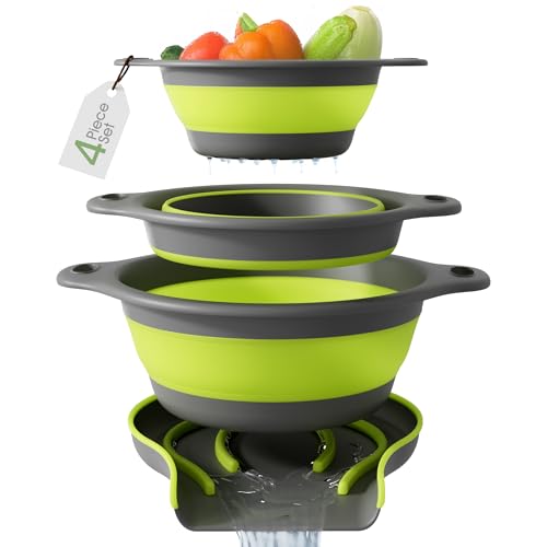 3 Pack Collapsible Colanders with Self (Green)
