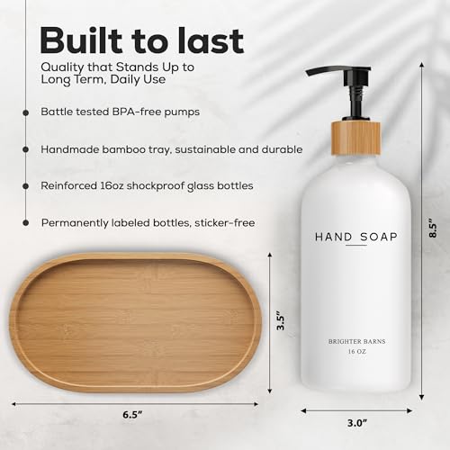 Luxury Glass Hand and Dish Soap Dispenser Set by Brighter Barns (Black White Hd)