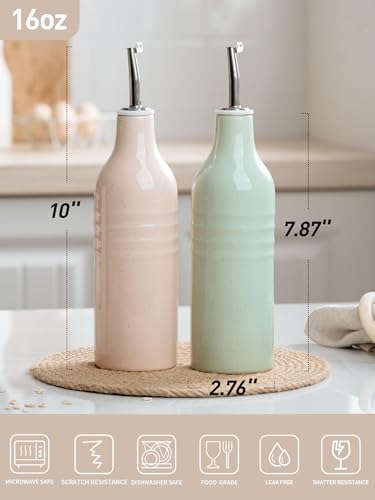 16oz Ceramic Oil Dispenser Bottle (Light Pink and Light Green / 2 Pieces (Jupiter))