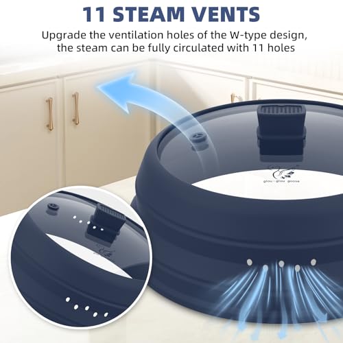 Microwave Splatter Cover Glass Cover Guard Lid with Collapsible Silicone for Food Pot Plate Cover 10.8 inch Dark Blue (DARK BLUE / 10.8 inch)