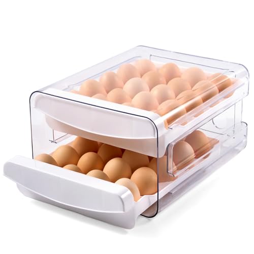 2 Tier Egg Holder for Fridge Container for 40 Eggs with Drawer