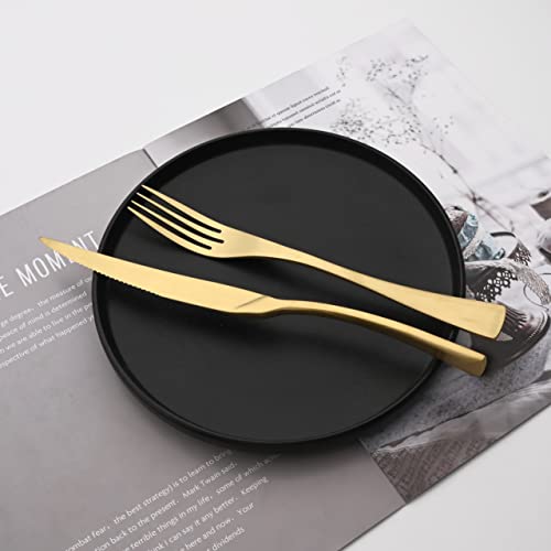 Luxury 18 10 Stainless Steel Matte Champagne gold Cutlery Flatware Set (4 / Champagne Gold)