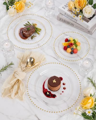 180pcs Clear Gold Plastic Dinnerware Set for Wedding Party (Clear and Gold Plastic Dinnerware Set / 180PCS)