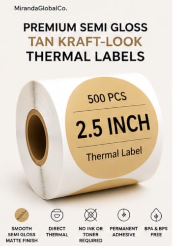 2.5 inch Kraft Tan Round Thermal Sticker Roll (Kraft)